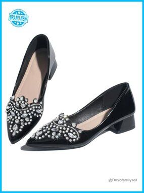 Women's Rhinestone Pointed Toe Low Heel Slingback Pumps for Wedding Work